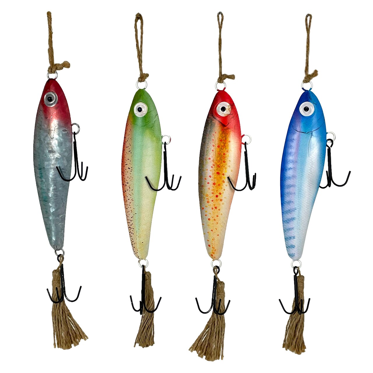 Vintage Fishing Lure Wall Hangings – Set of 4, Multicolor Nautical Art